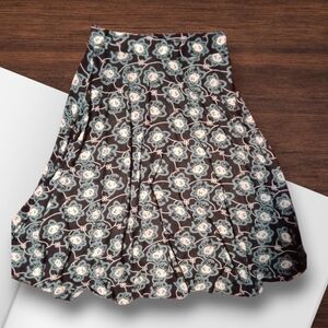 Chic Floral A-Line Skirt in Brown and Blue